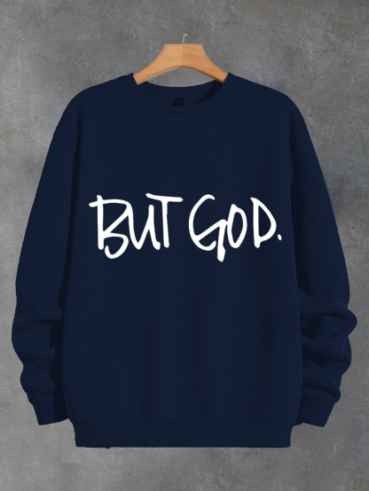 Women's But God Print Cotton Long Sleeve T-Shirt Thin Sweatshirt-Styleame
