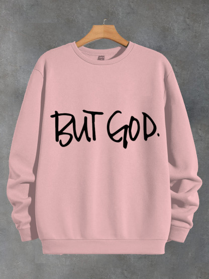 Women's But God Print Cotton Long Sleeve T-Shirt Thin Sweatshirt-Styleame
