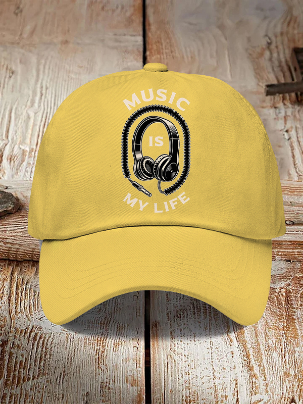 Men's Music Is My Life Vintage Headphones Print Casual Baseball Cap-Styleame