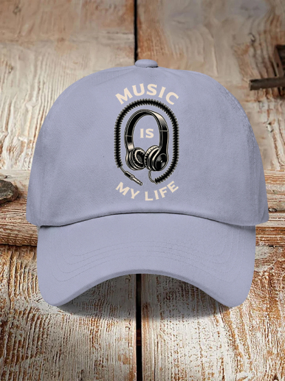 Men's Music Is My Life Vintage Headphones Print Casual Baseball Cap-Styleame