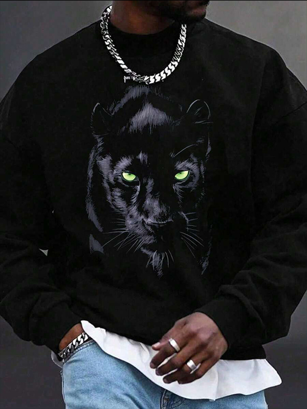 Men's Panther Graphic Print Casual Sweatshirt-Styleame