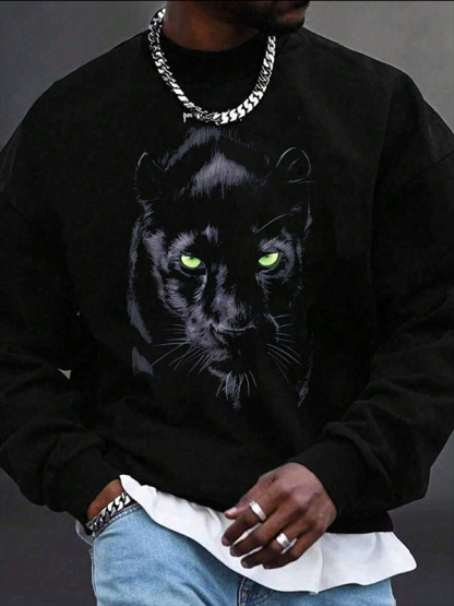 Men's Panther Graphic Print Casual Sweatshirt-Styleame