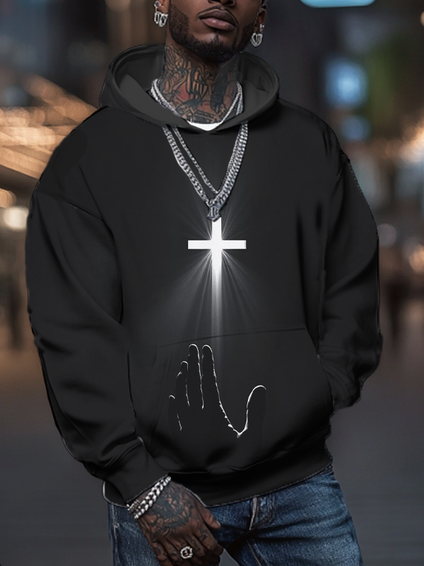 Men's Christian Cross Art Print Hooded Sweatshirt-Styleame