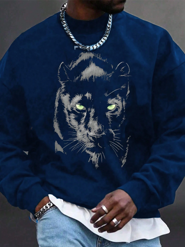 Men's Panther Graphic Print Casual Sweatshirt-Styleame