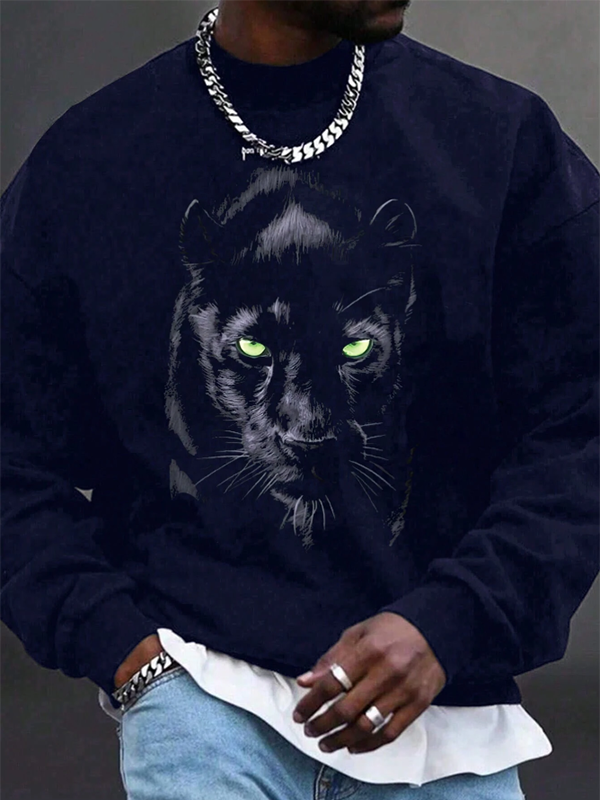Men's Panther Graphic Print Casual Sweatshirt-Styleame