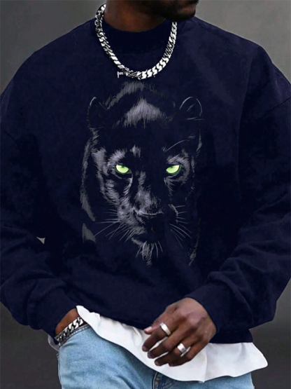 Men's Panther Graphic Print Casual Sweatshirt-Styleame