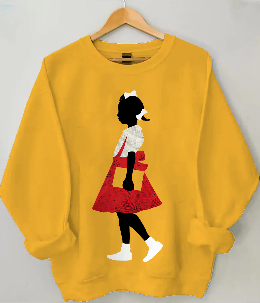 Women's Black Girl In Red Dress Art Print Casual Sweatshirt-Styleame