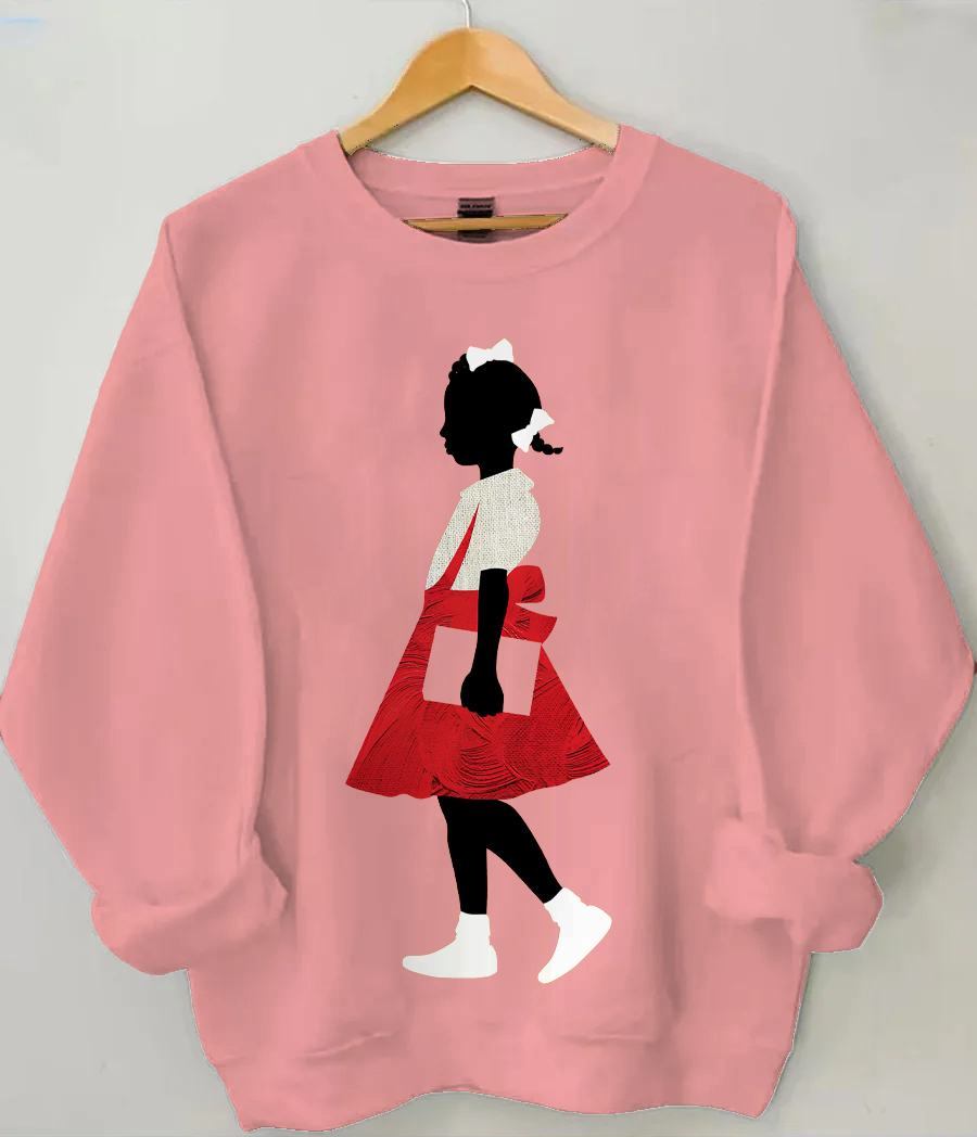 Women's Black Girl In Red Dress Art Print Casual Sweatshirt-Styleame