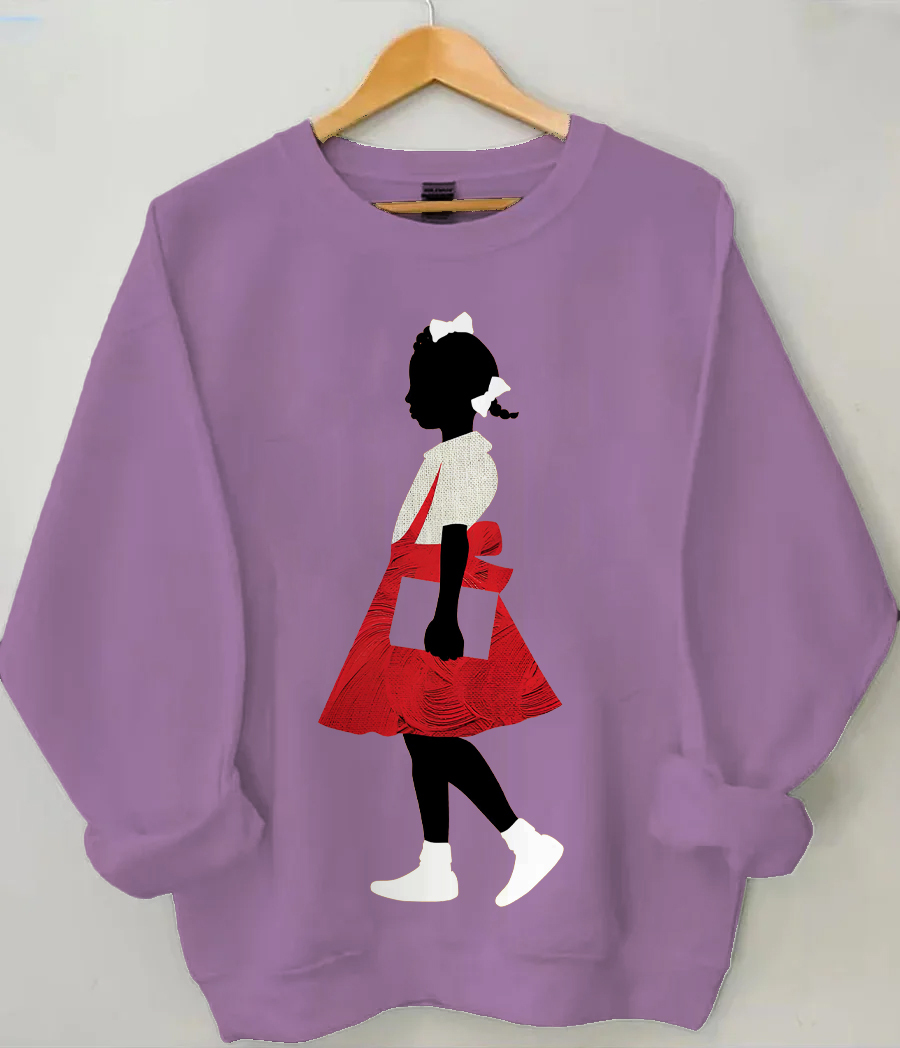Women's Black Girl In Red Dress Art Print Casual Sweatshirt-Styleame