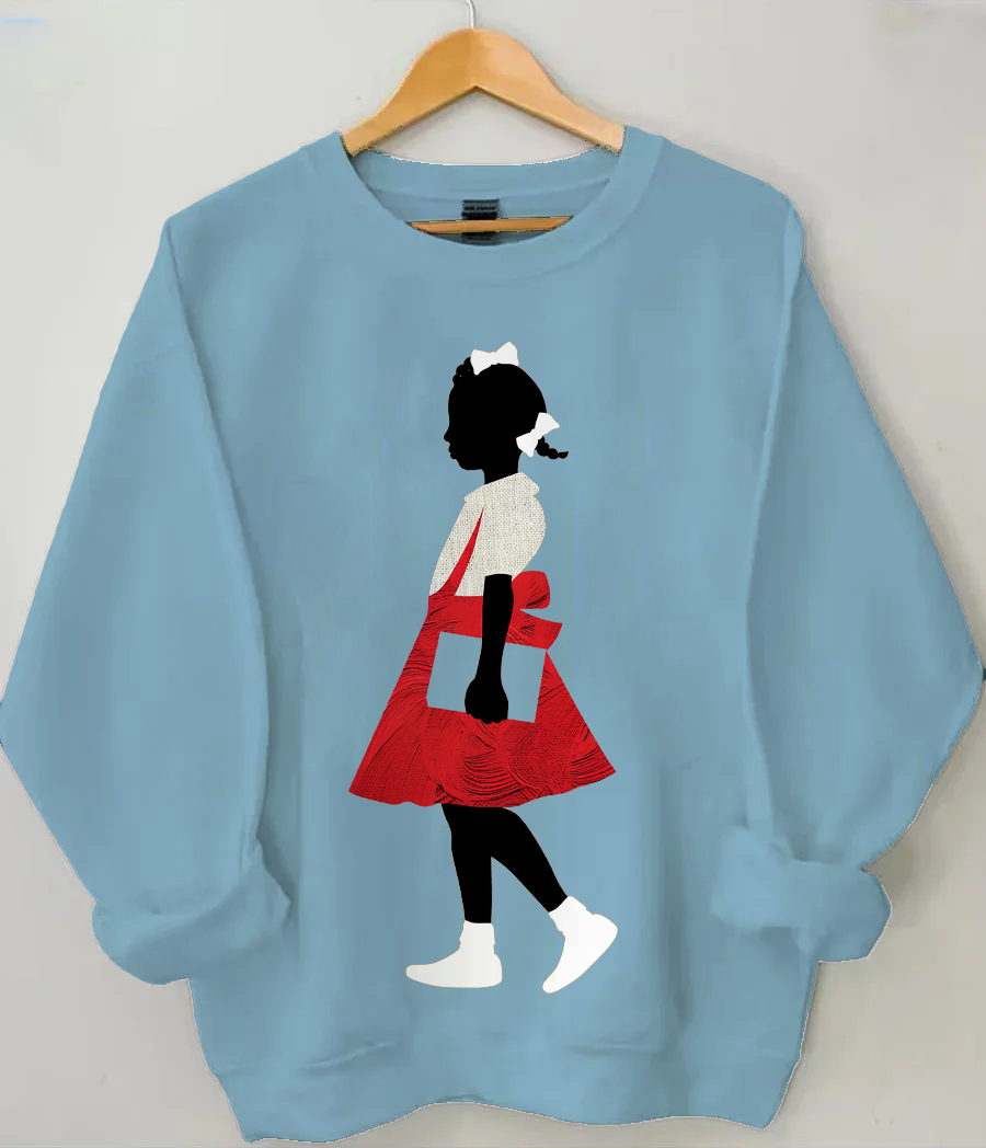 Women's Black Girl In Red Dress Art Print Casual Sweatshirt-Styleame
