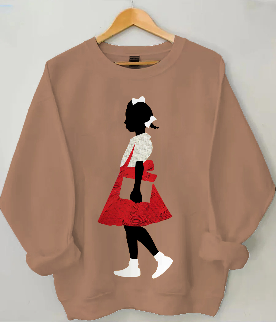 Women's Black Girl In Red Dress Art Print Casual Sweatshirt-Styleame