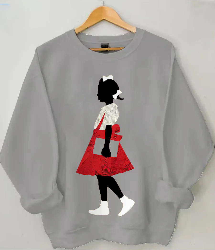 Women's Black Girl In Red Dress Art Print Casual Sweatshirt-Styleame