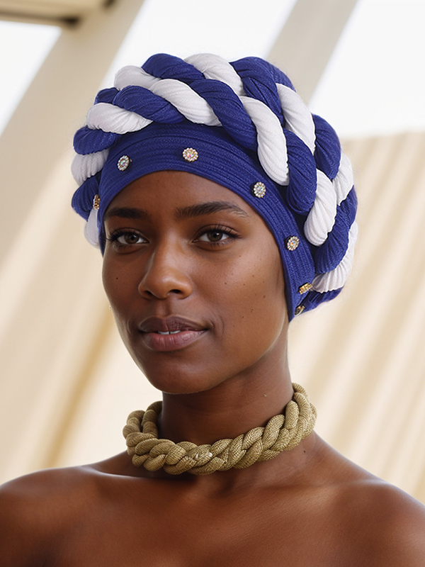 Women's Strip Rhinestone Decor Color Block Braid Turban Hat-Styleame