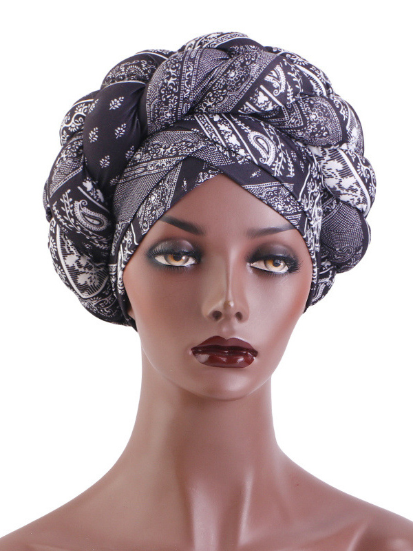 Women's All Over Print Braid Turban Hijab Hat-Styleame
