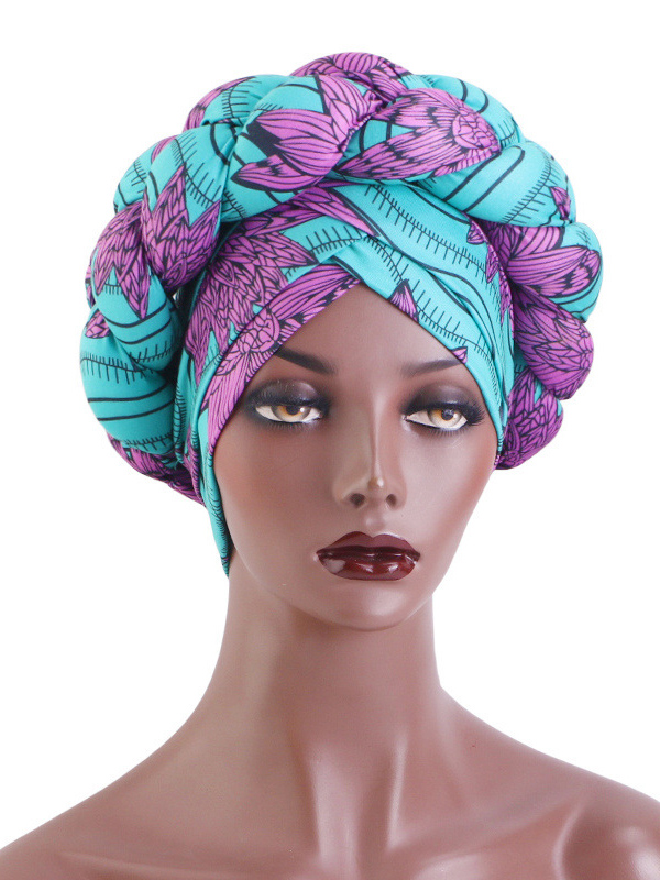 Women's All Over Print Braid Turban Hijab Hat-Styleame