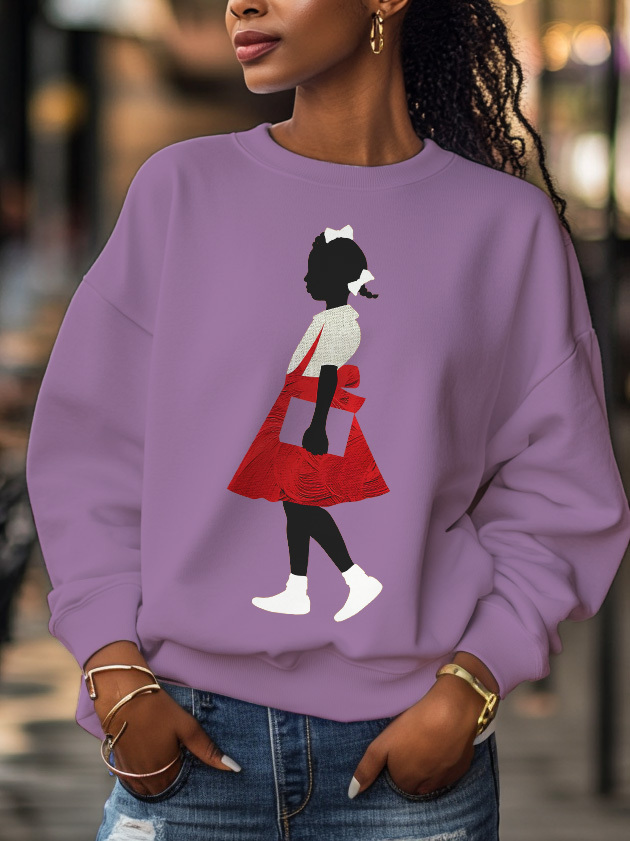 Women's Little Girl Reading Print Cotton Long Sleeve T-Shirt Thin Sweatshirt-Styleame