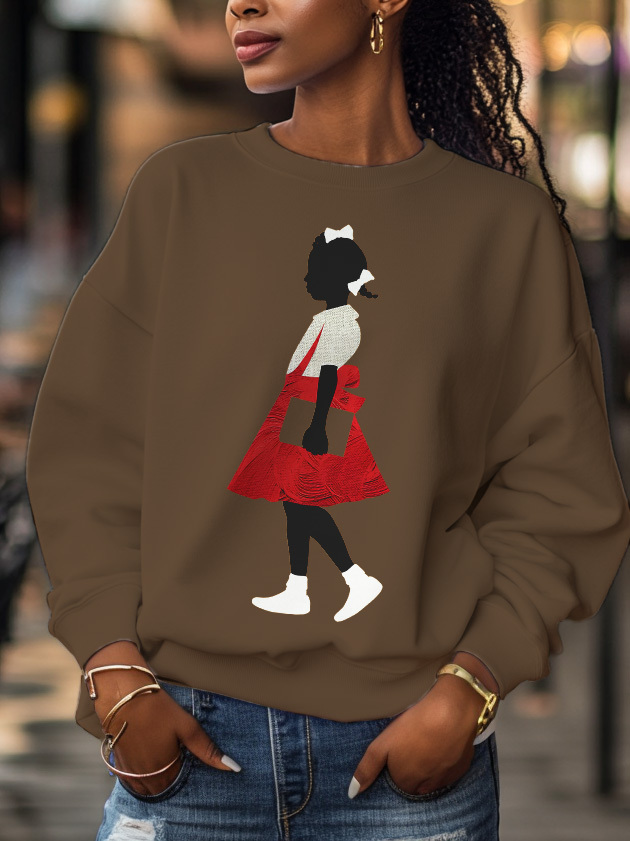 Women's Little Girl Reading Print Cotton Long Sleeve T-Shirt Thin Sweatshirt-Styleame