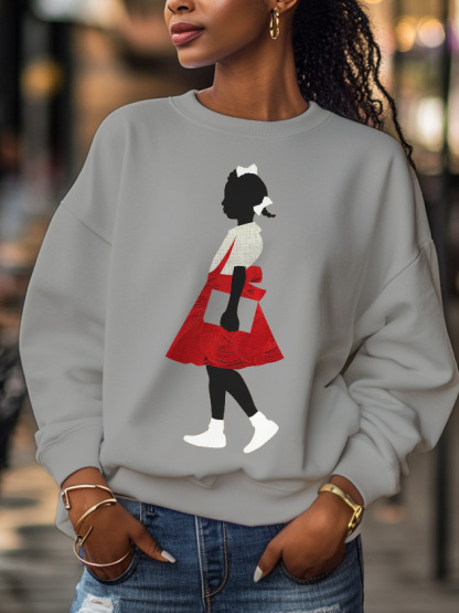 Women's Little Girl Reading Print Cotton Long Sleeve T-Shirt Thin Sweatshirt-Styleame