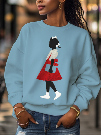 Women's Little Girl Reading Print Cotton Long Sleeve T-Shirt Thin Sweatshirt-Styleame