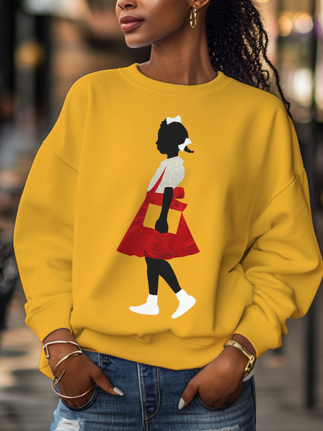 Women's Little Girl Reading Print Cotton Long Sleeve T-Shirt Thin Sweatshirt-Styleame