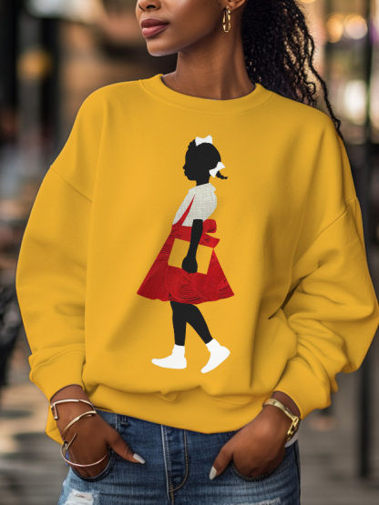 Women's Little Girl Reading Print Cotton Long Sleeve T-Shirt Thin Sweatshirt-Styleame
