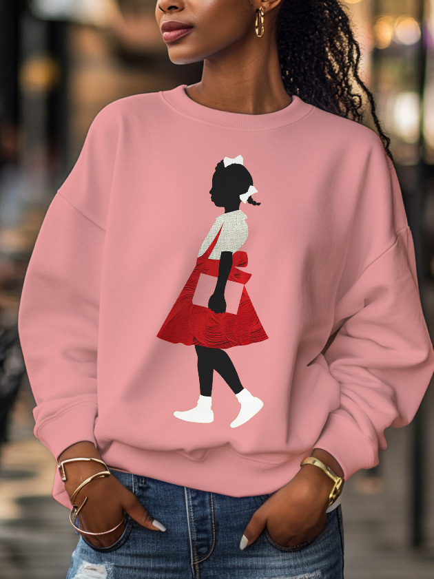 Women's Little Girl Reading Print Cotton Long Sleeve T-Shirt Thin Sweatshirt-Styleame