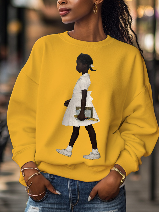Women's Black Girl Ruby Print Cotton Long Sleeve T-Shirt Thin Sweatshirt-Styleame