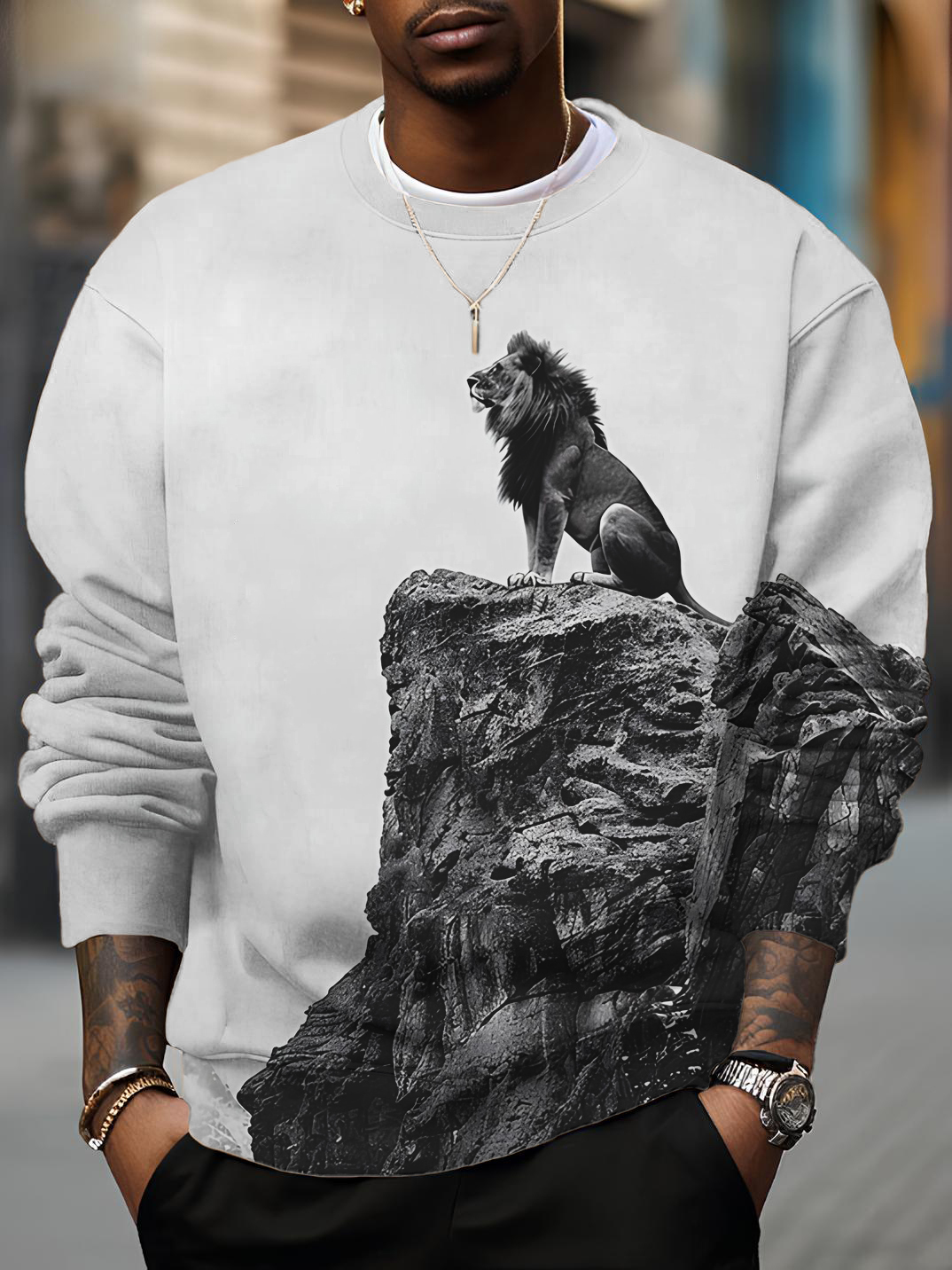 Men's Lion King Print Casual Sweatshirt-Styleame