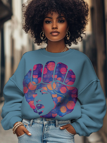 Women's Abstract Fist Angela Davis Print Cotton Long Sleeve T-Shirt Thin Sweatshirt-Styleame