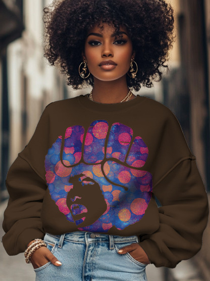 Women's Abstract Fist Angela Davis Print Cotton Long Sleeve T-Shirt Thin Sweatshirt-Styleame