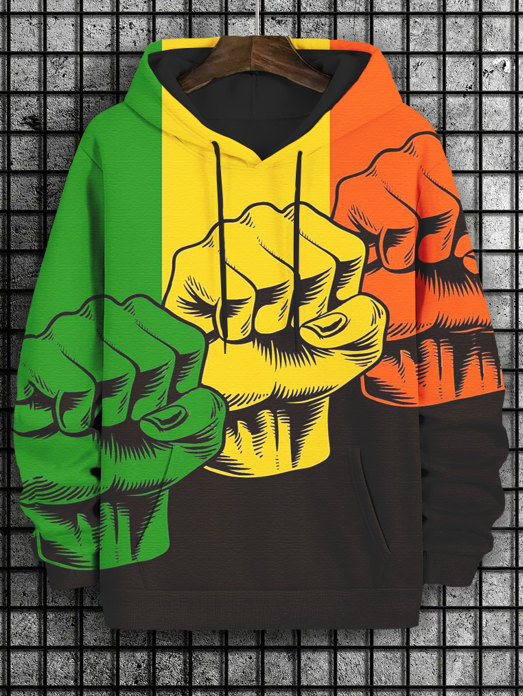 Men's Black Power Black History Month Print Hooded Sweatshirt-Styleame