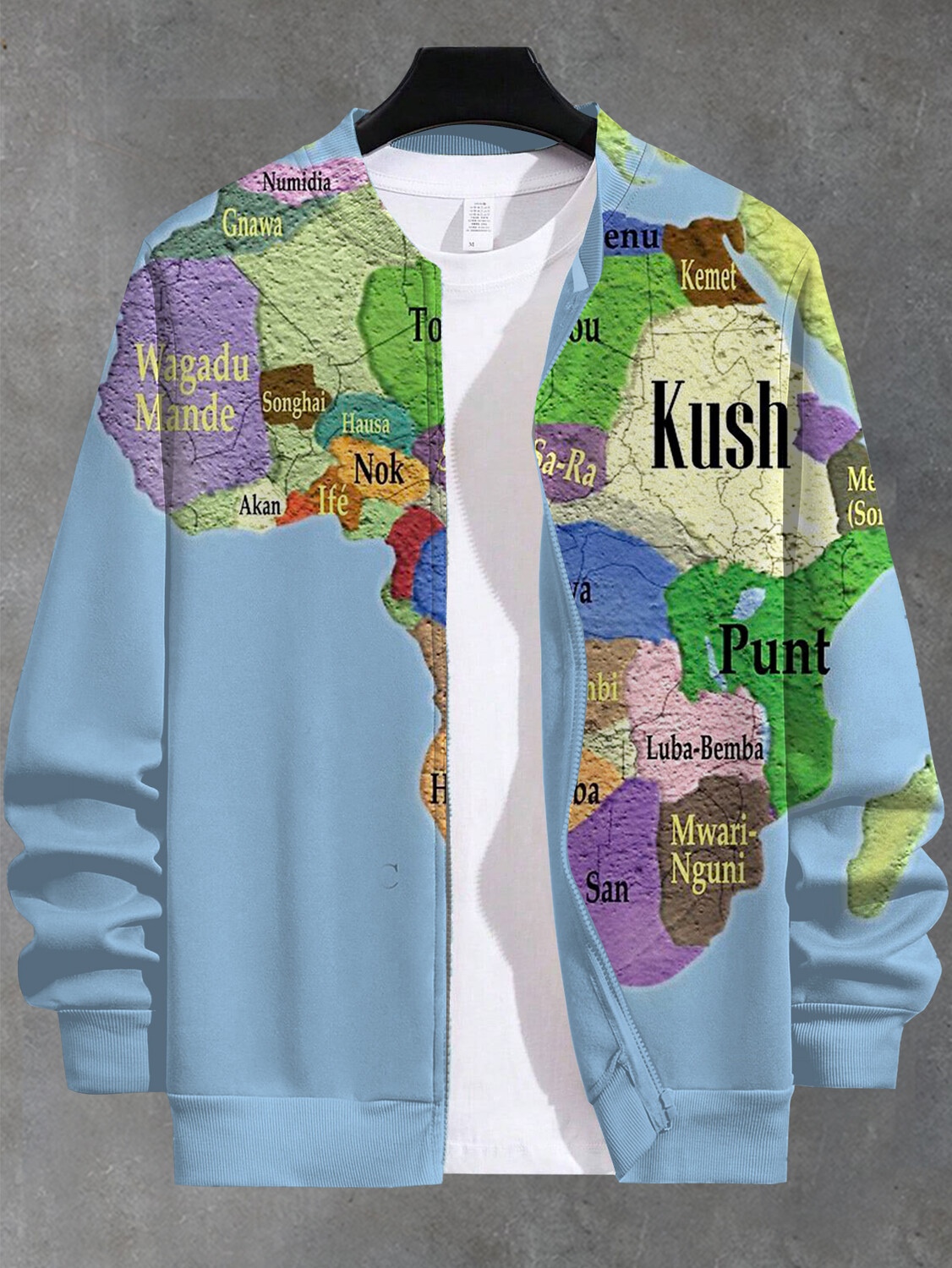 Men's African Map Art Print Casual Zip Up Jacket-Styleame