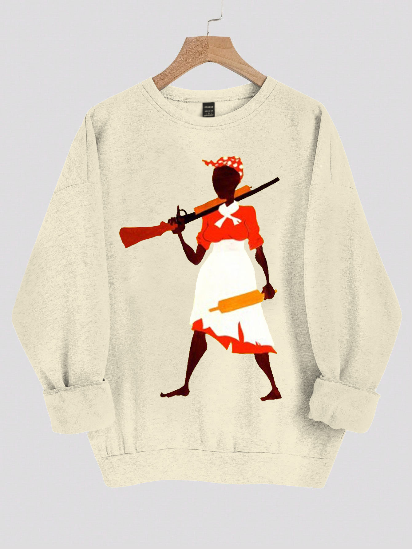 Women's Black Woman Power Print Cotton Long Sleeve T-Shirt Thin Sweatshirt-Styleame