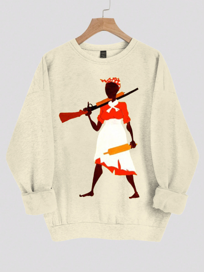 Women's Black Woman Power Print Cotton Long Sleeve T-Shirt Thin Sweatshirt-Styleame