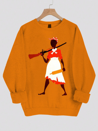 Women's Black Woman Power Print Cotton Long Sleeve T-Shirt Thin Sweatshirt-Styleame