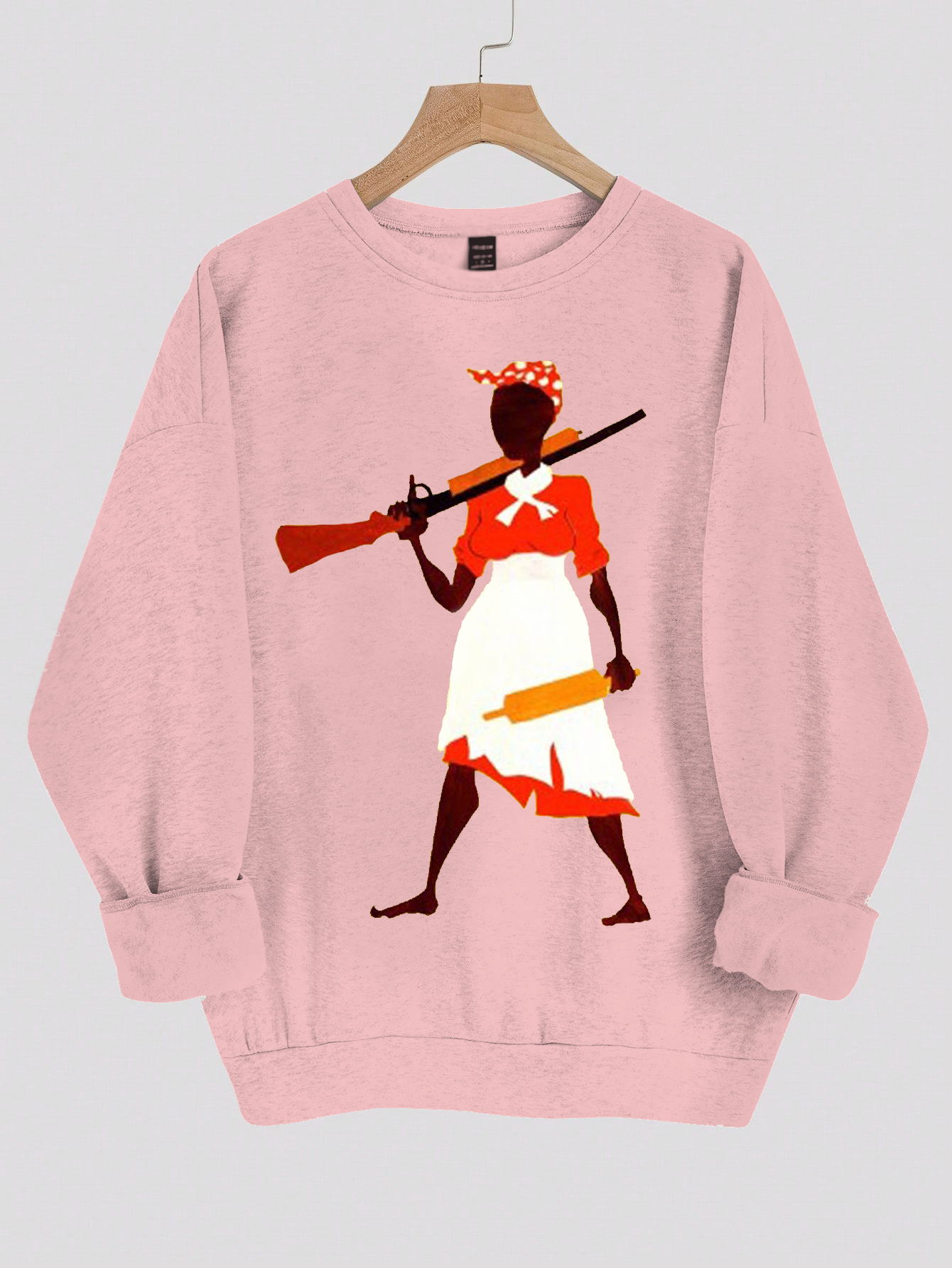 Women's Black Woman Power Print Cotton Long Sleeve T-Shirt Thin Sweatshirt-Styleame