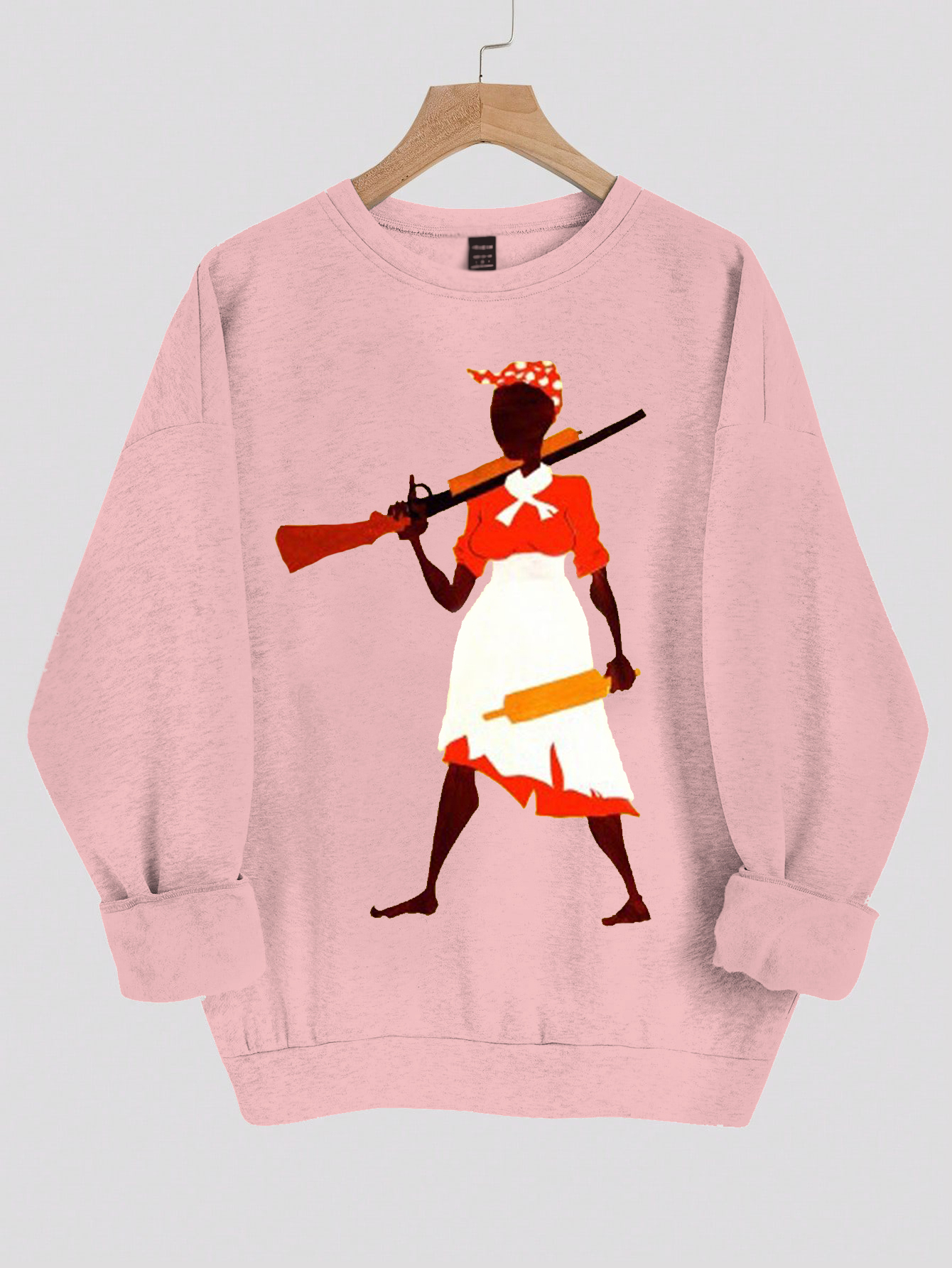 Women's Black Woman Power Print Cotton Long Sleeve T-Shirt Thin Sweatshirt-Styleame