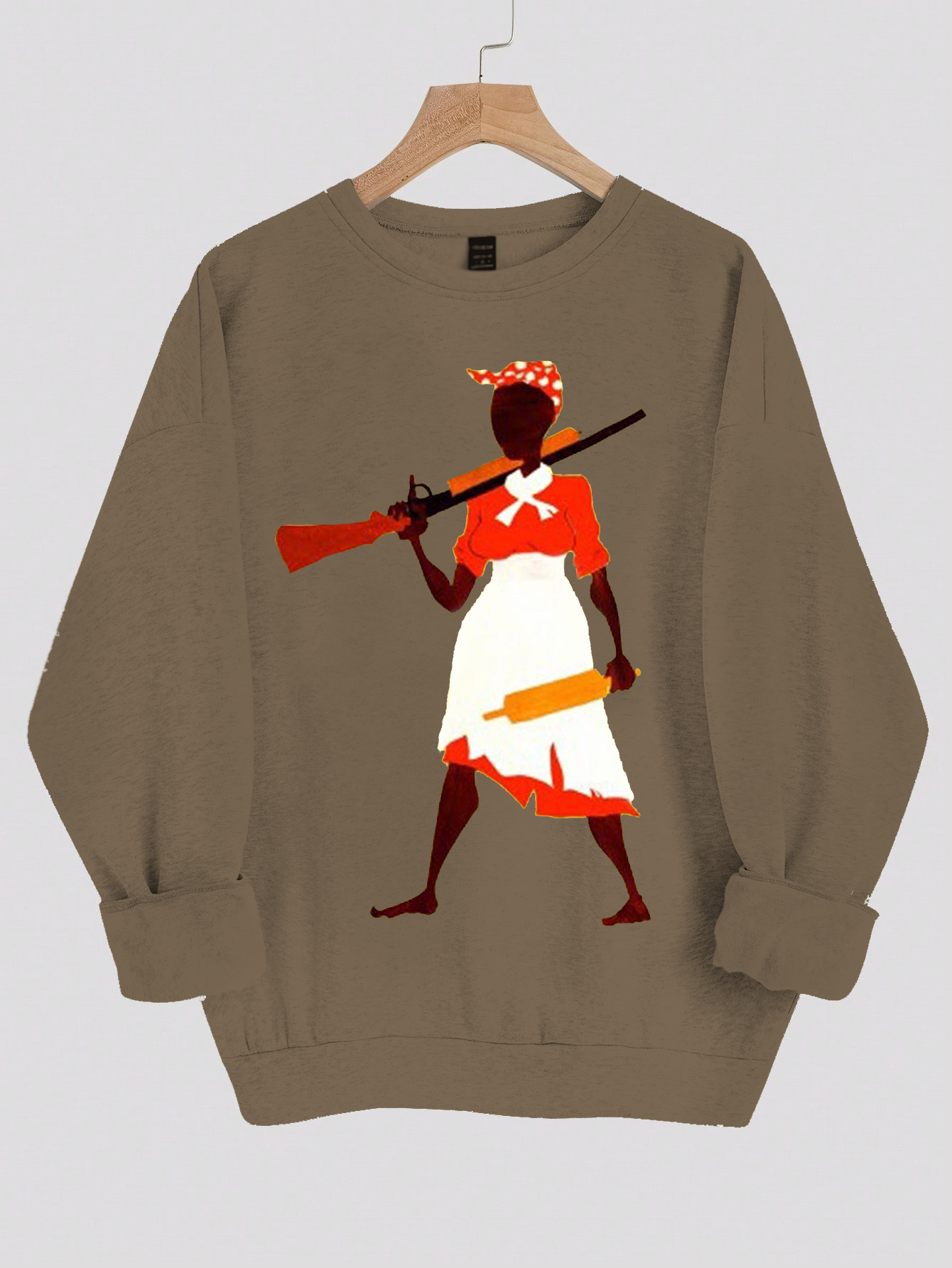 Women's Black Woman Power Print Cotton Long Sleeve T-Shirt Thin Sweatshirt-Styleame