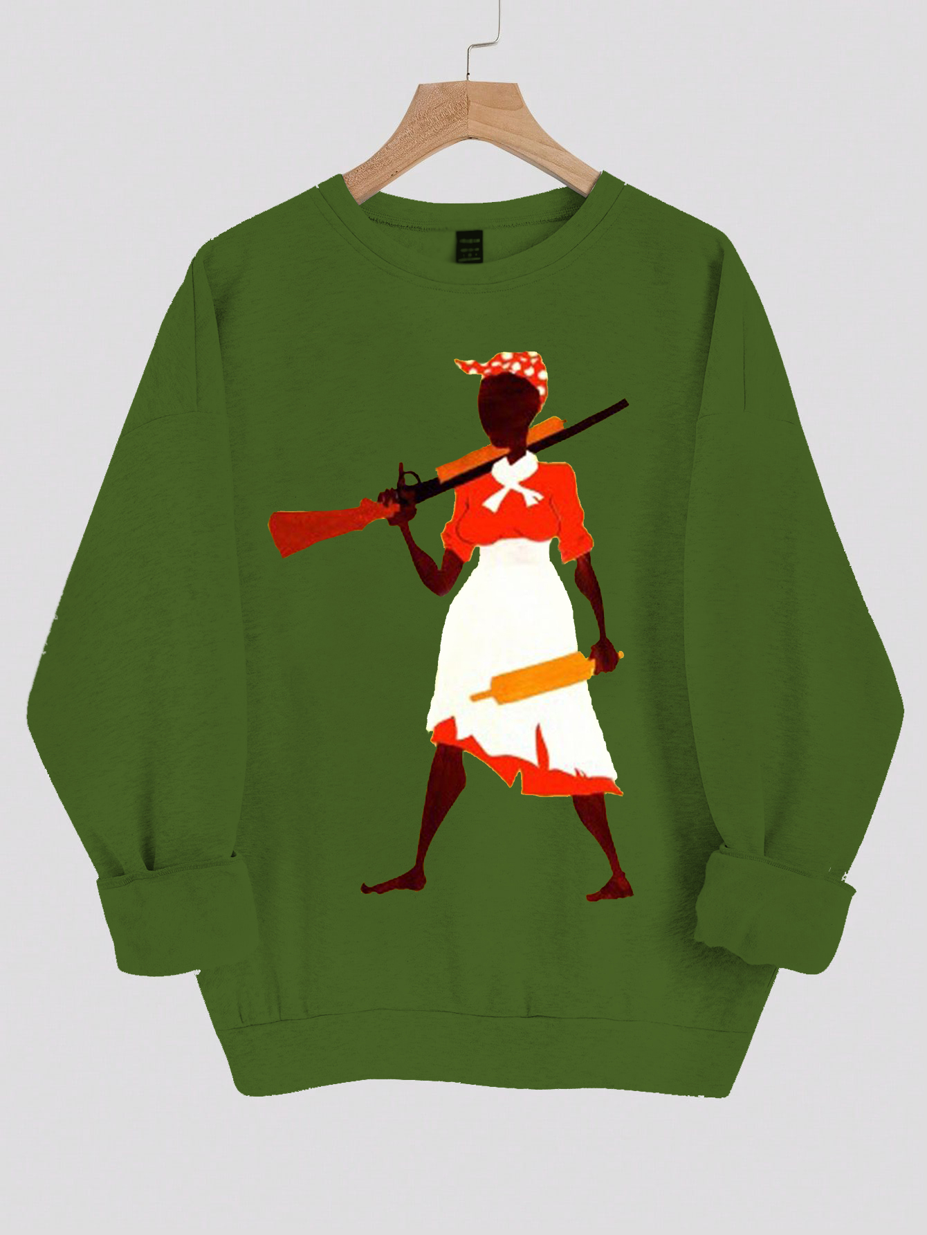 Women's Black Woman Power Print Cotton Long Sleeve T-Shirt Thin Sweatshirt-Styleame