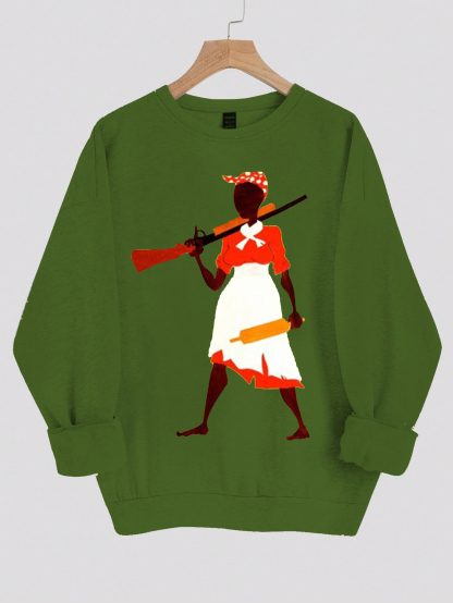 Women's Black Woman Power Print Cotton Long Sleeve T-Shirt Thin Sweatshirt-Styleame