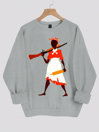 Women's Black Woman Power Print Cotton Long Sleeve T-Shirt Thin Sweatshirt-Styleame