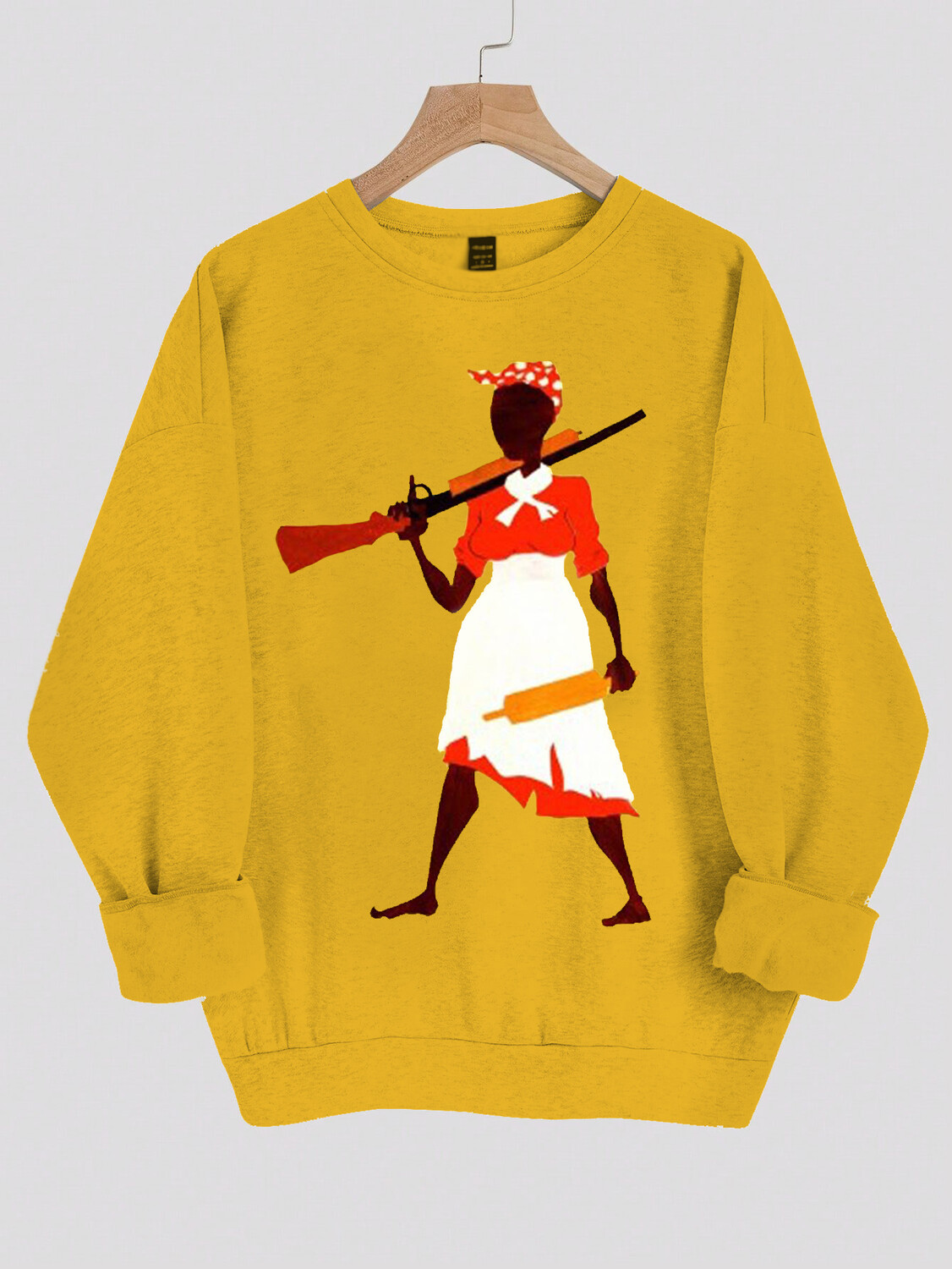 Women's Black Woman Power Print Cotton Long Sleeve T-Shirt Thin Sweatshirt-Styleame