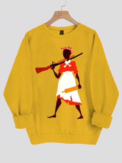 Women's Black Woman Power Print Cotton Long Sleeve T-Shirt Thin Sweatshirt-Styleame