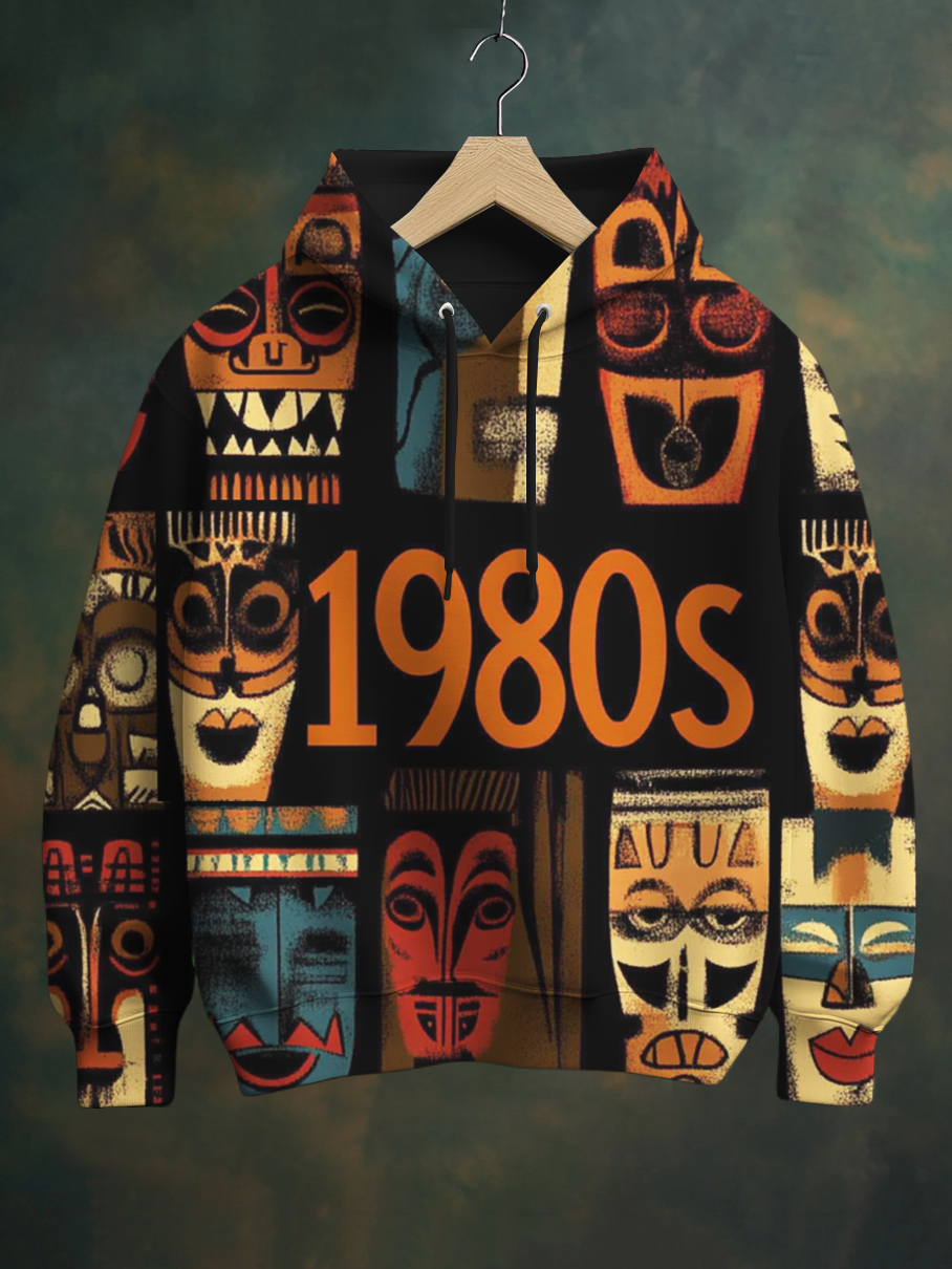 Men's 1980s Vintage Africa Tribe Ethnic Pattern Casual Hoodie-Styleame