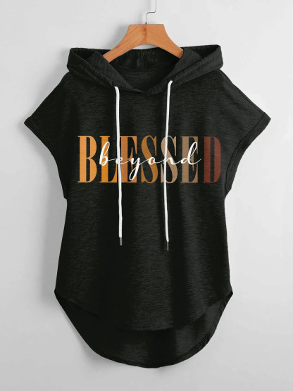 Women's Blessed Beyond Print Hooded Tank Top-Styleame