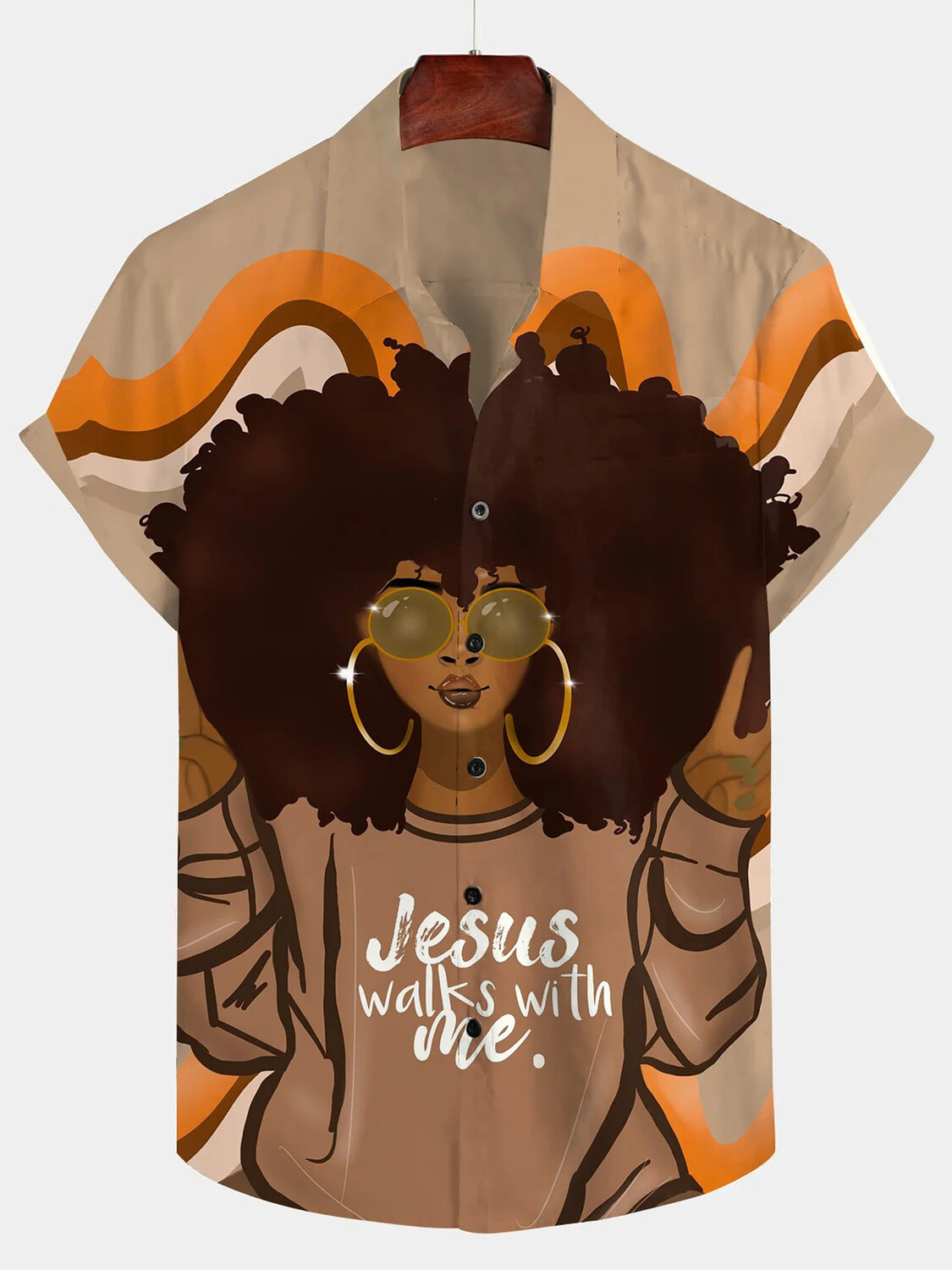 Women's Jesus Walks With Me Print Short Sleeve Shirt-Styleame