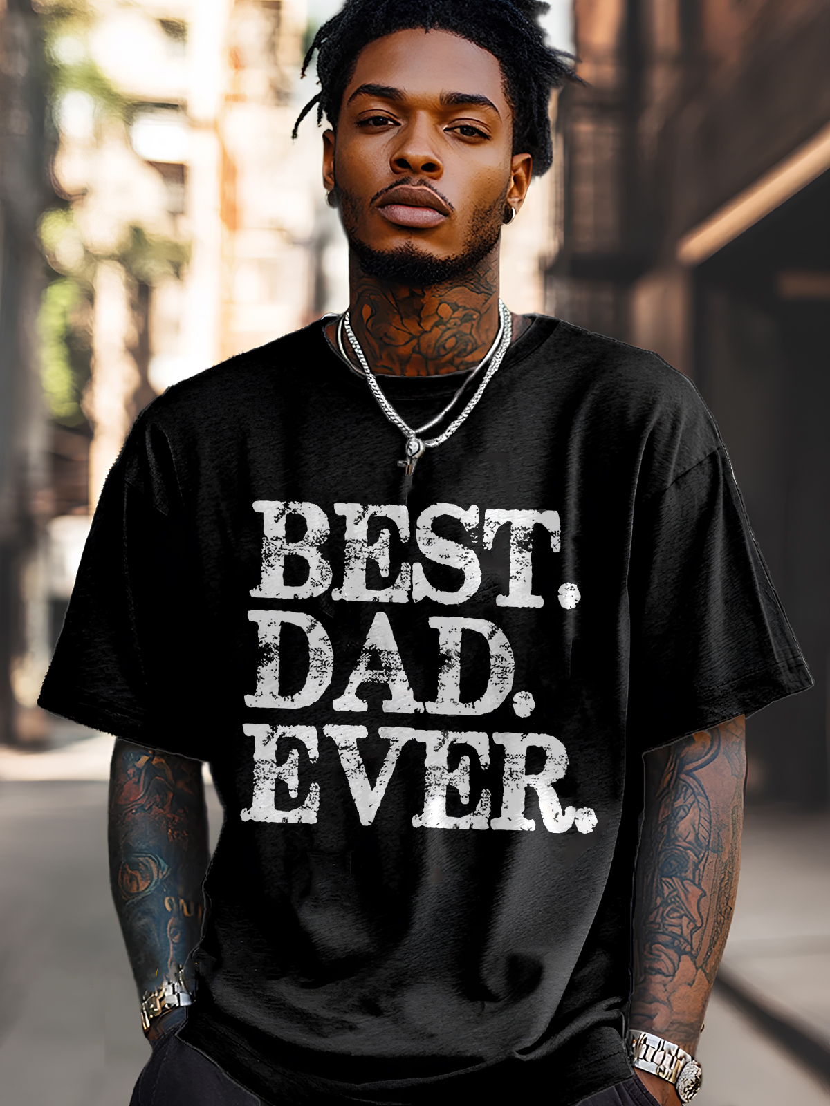 Men's Best Dad Ever Print Cotton Casual T-Shirt-Styleame