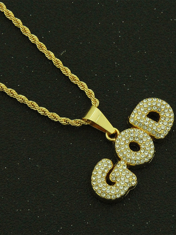 Men's Rhinestone God Letter Pendant Necklace-Styleame