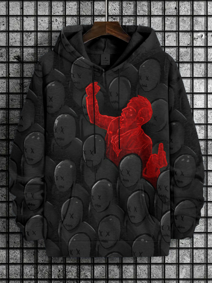 Men's Angry Misfit Print Casual Hoodie-Styleame