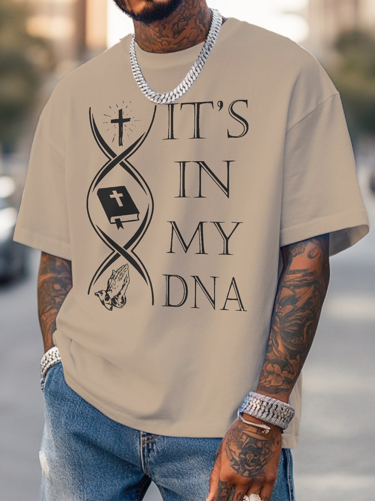 Men's It's In My DNA Print Cotton Casual T-Shirt-Styleame